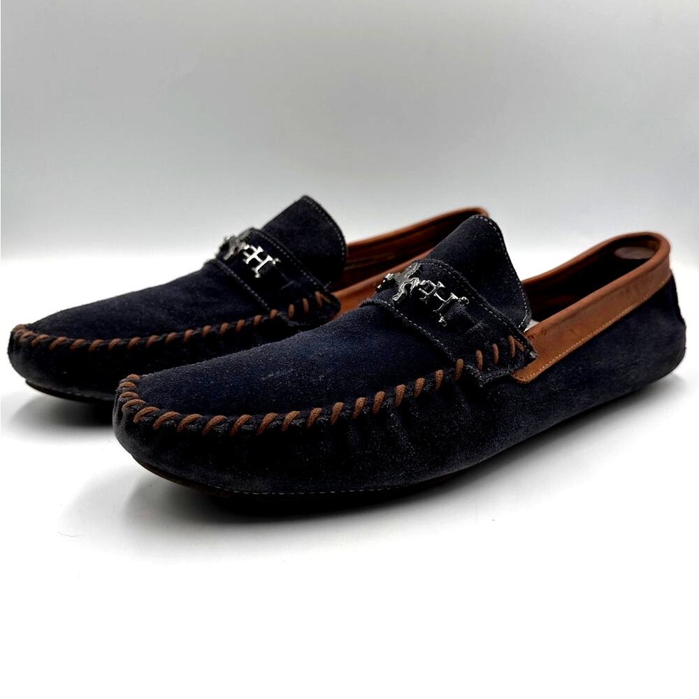 M&H Drivers & Mocs Mens Size 10 Navy Blue Suede Leather Driving Shoes 43 FAIR